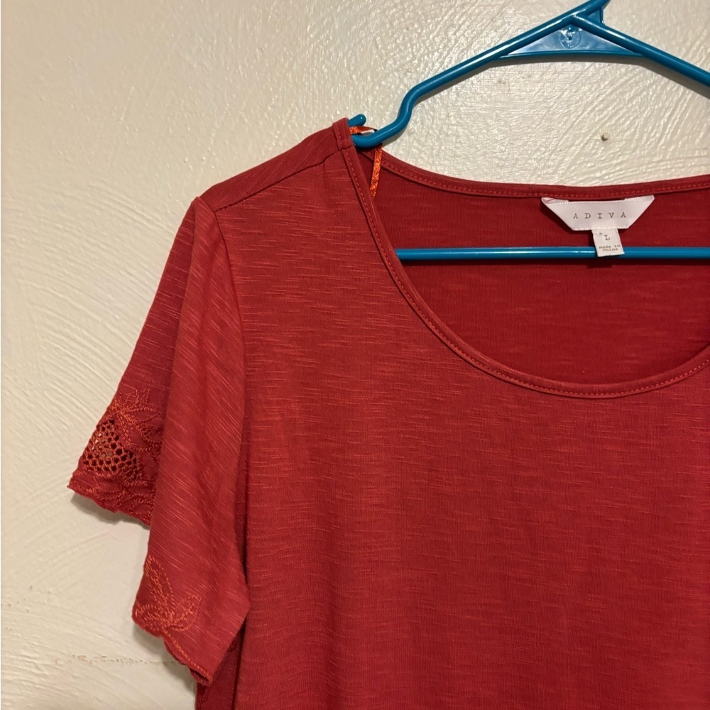 ADIVA Lace Hem Short Sleeve Top – Women’s Large - Picture 6 of 8